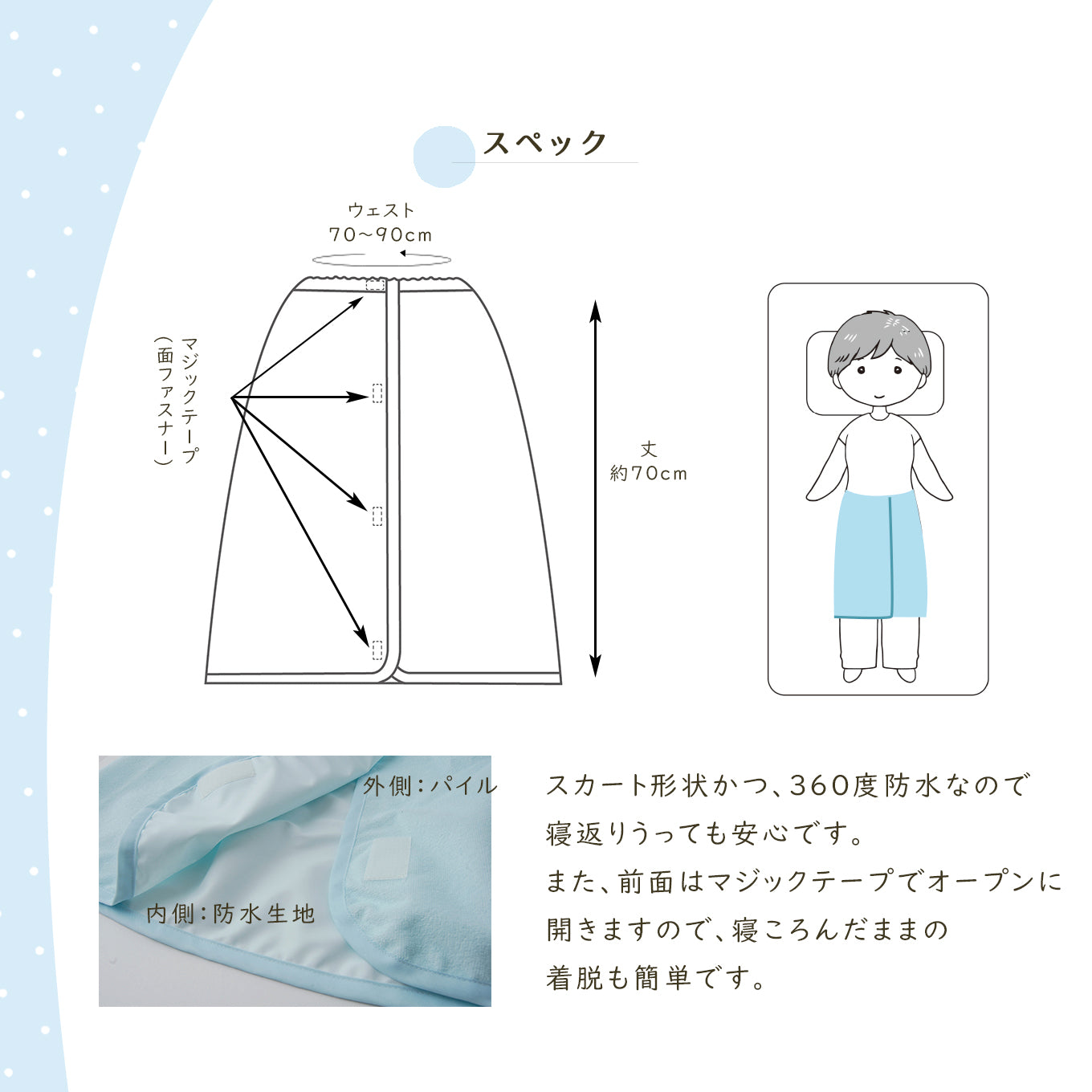 【日本製】しっかり防水 巻きスカート おむつ漏れガード 防水シーツ