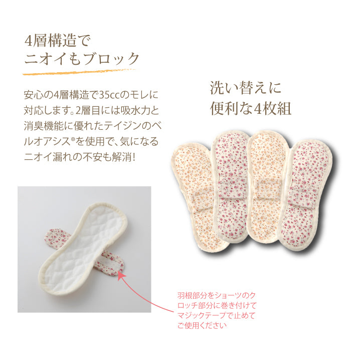 【35cc】羽つき吸水安心パッド2色4枚組 日本製