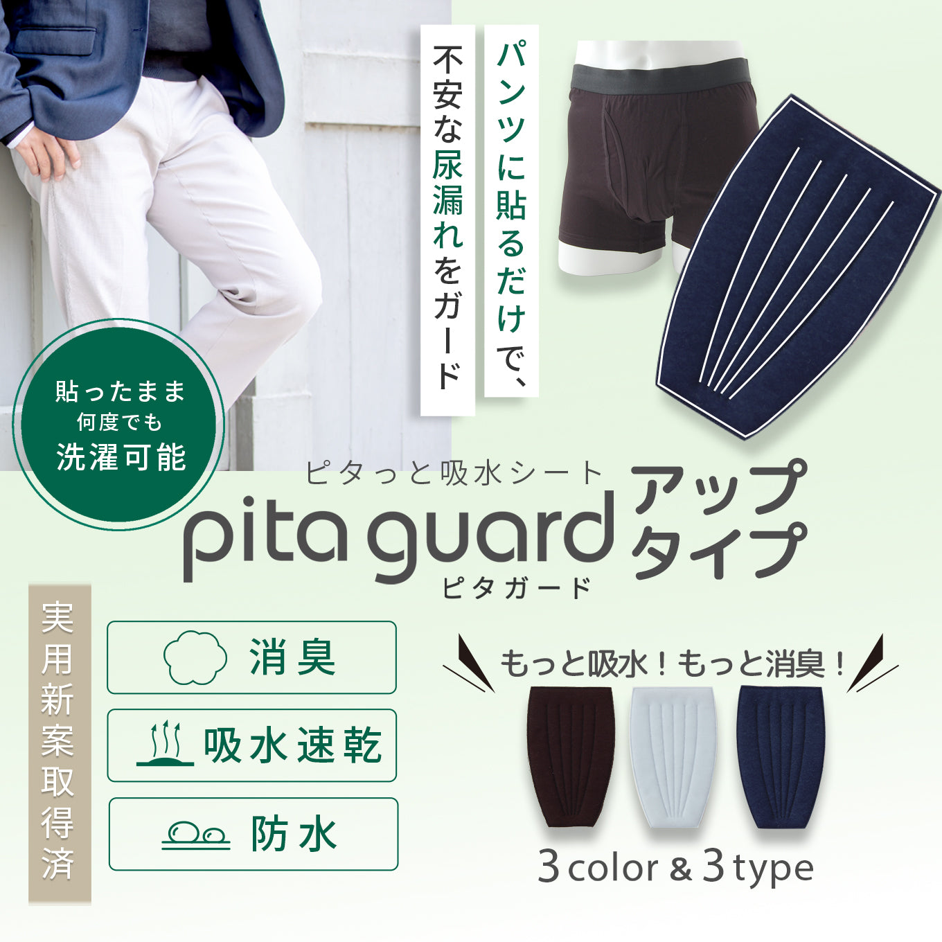 【貼るだけ簡単】しっかり吸水＆消臭ピタガード25 75 100 選べる吸水量 男性用《送料無料》
